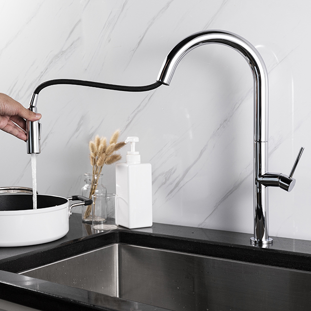 Chrome Stainless Steel Pull Down Kitchen Faucet