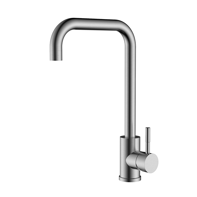 Brushed stainless steel kitchen mixer tap