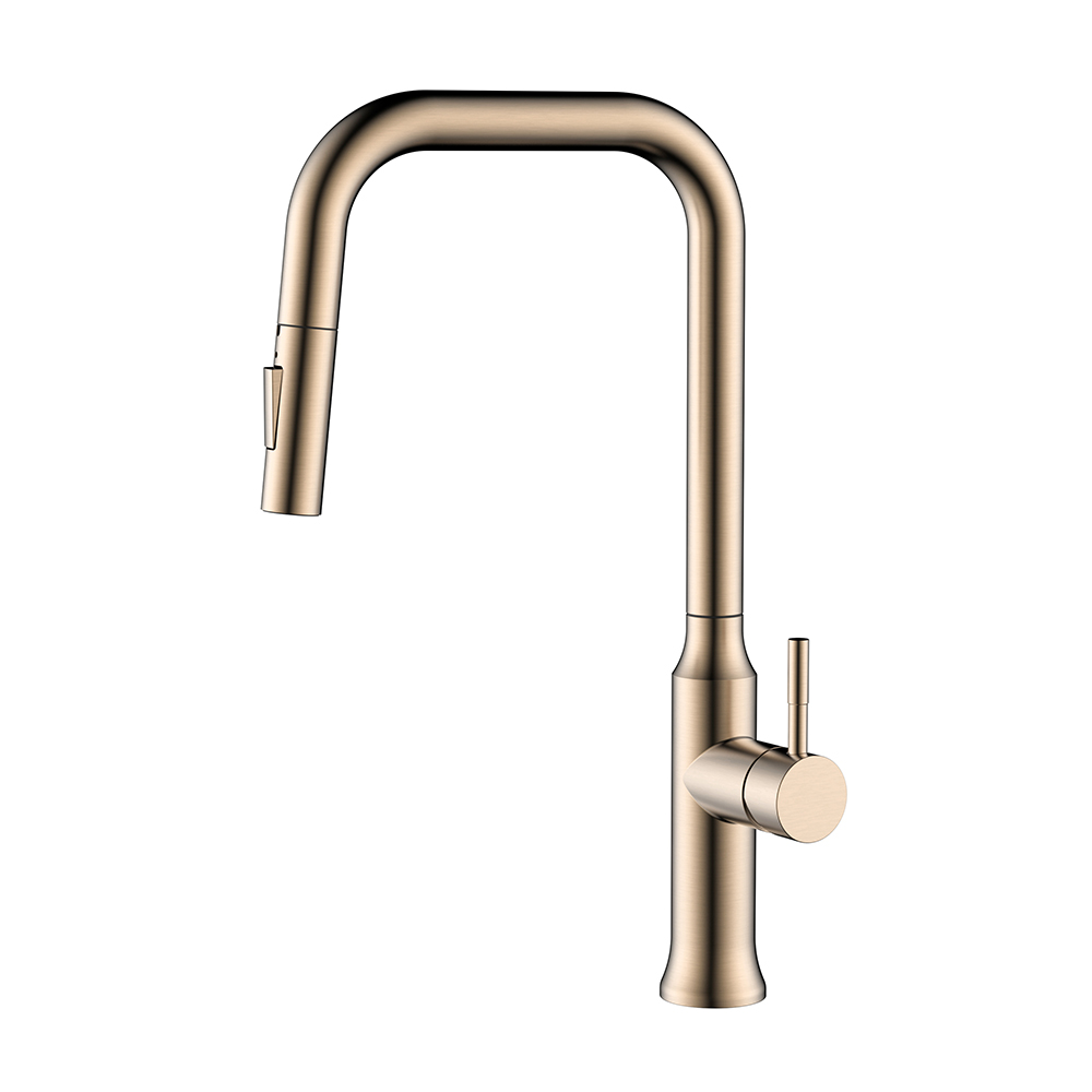 Rose gold stainless steel pull down spray kitchen tap