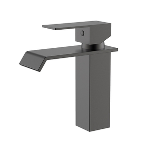 Single hole gun metal mono square waterfall wash basin mixer tap