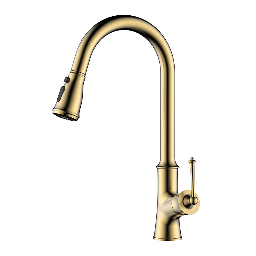 Stainless steel classic brushed gold pull down kitchen sink faucet