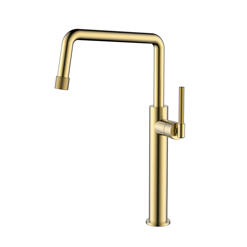 UPC stainless steel brushed gold vessel basin faucet with knurling handle