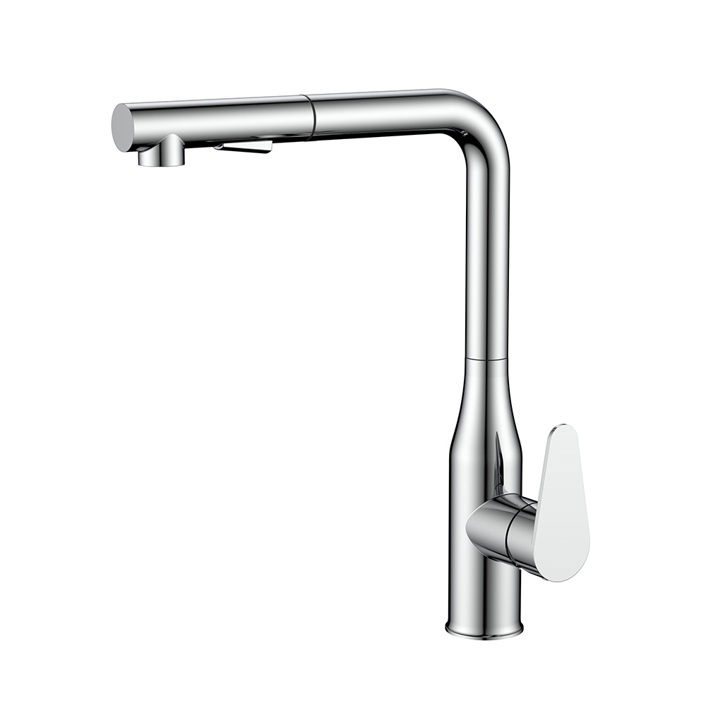 Chrome stainless steel kitchen mixer with pull out spray