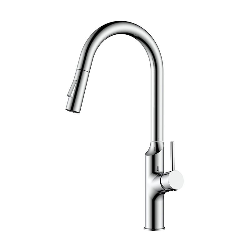 Chrome single handle kitchen faucet with pull down sprayer
