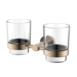 Wall rose gold bathroom glass tumbler and toothbrush holder