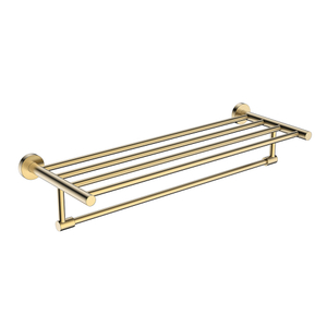 Hotel style bathroom brushed gold hand towel rack with shelf