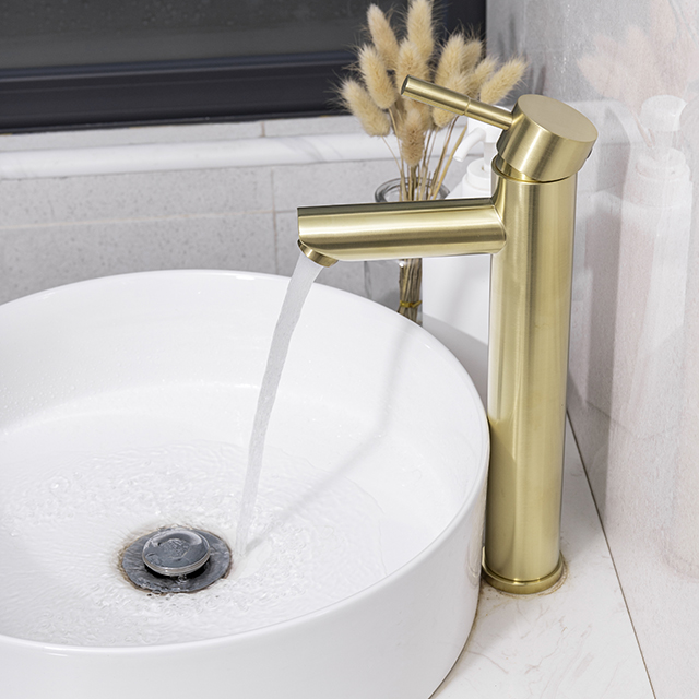 Stainless steel brush gold vessel bathroom faucet
