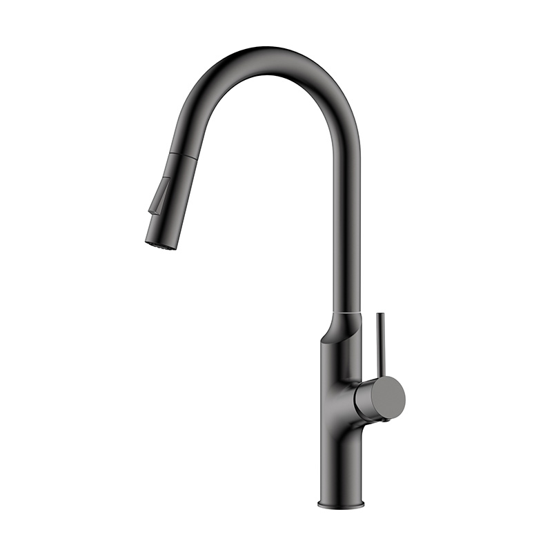 Gun metal single handle kitchen faucet with pull down sprayer