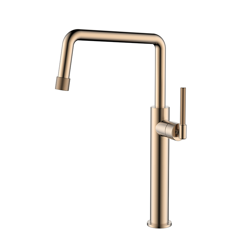 UPC stainless steel rose gold vessel basin faucet with knurling handle