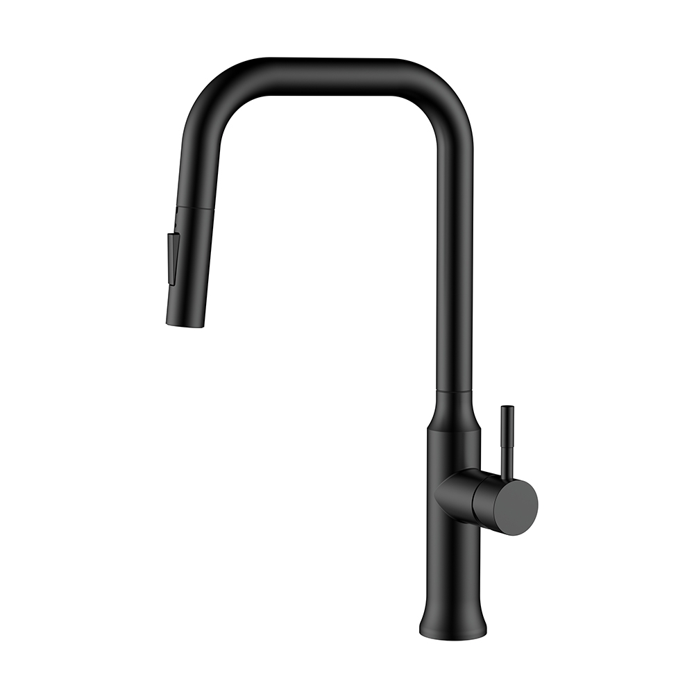 Matte black stainless steel pull down spray kitchen tap