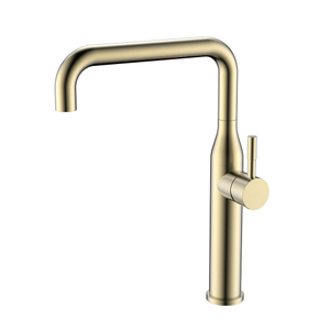 U shape stainless steel brushed gold tall bathroom basin tap