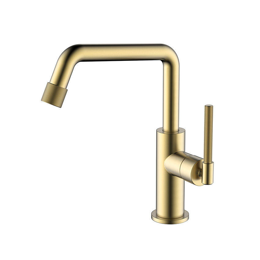 UPC stainless steel brushed gold bathroom faucet with knurling handle