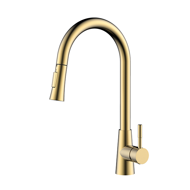 Brushed Gold Stainless Steel Pull Out Kitchen Tap