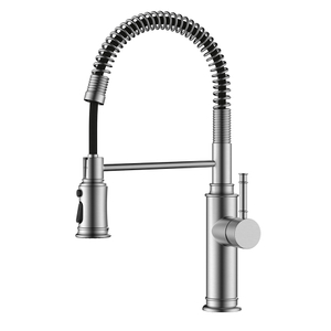 Bamboo style sping coil brushed steel pull down kitchen faucet