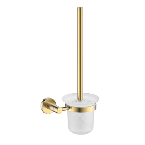 Wall hanging brushed gold toilet bowl brush and holder