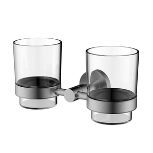 Wall brushed steel bathroom glass tumbler and toothbrush holder