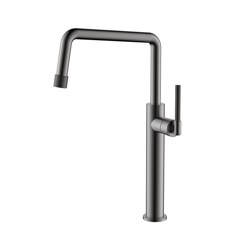 UPC stainless steel gunmetal vessel basin faucet with knurling handle