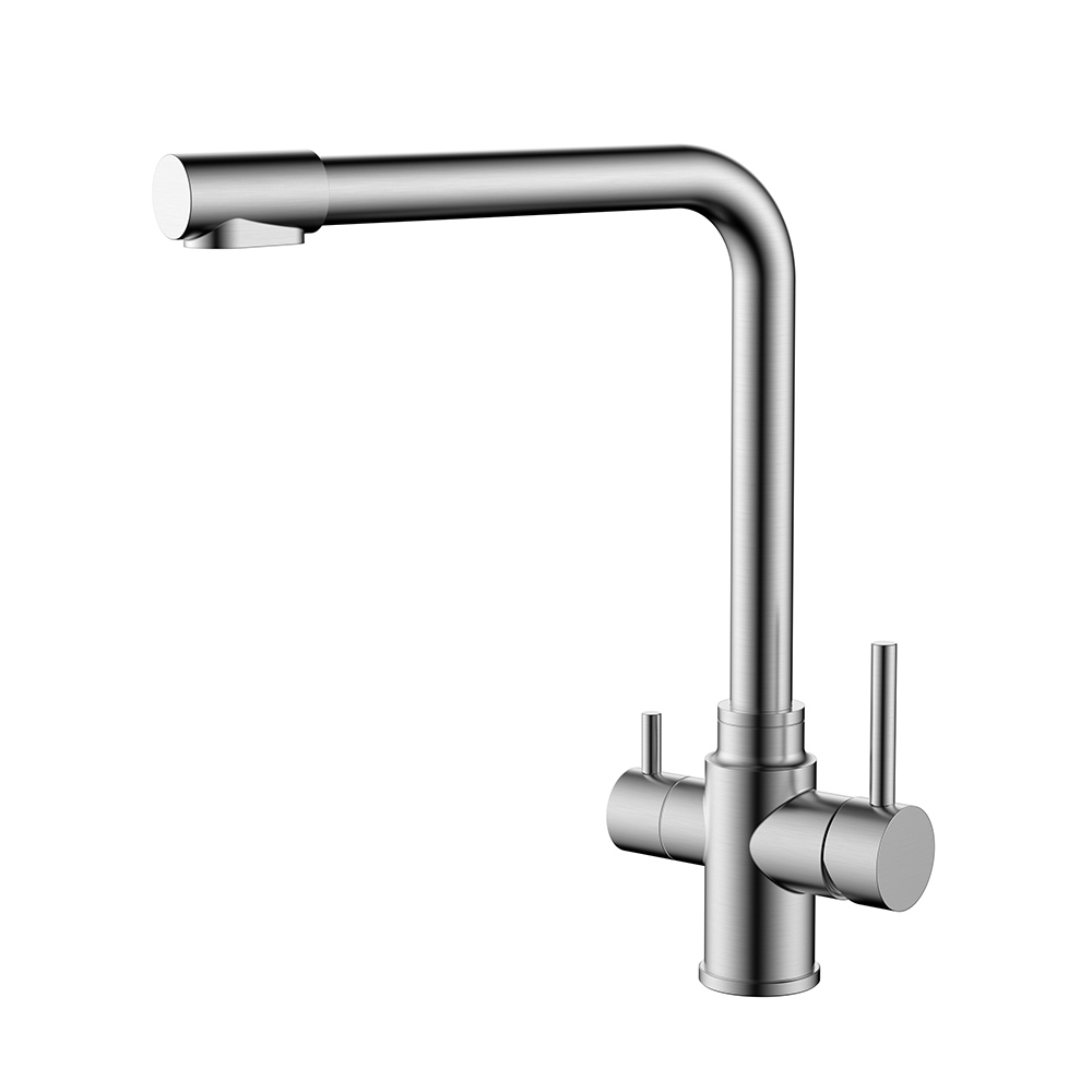 Stainless steel satin kitchen faucet with drinking water dispenser