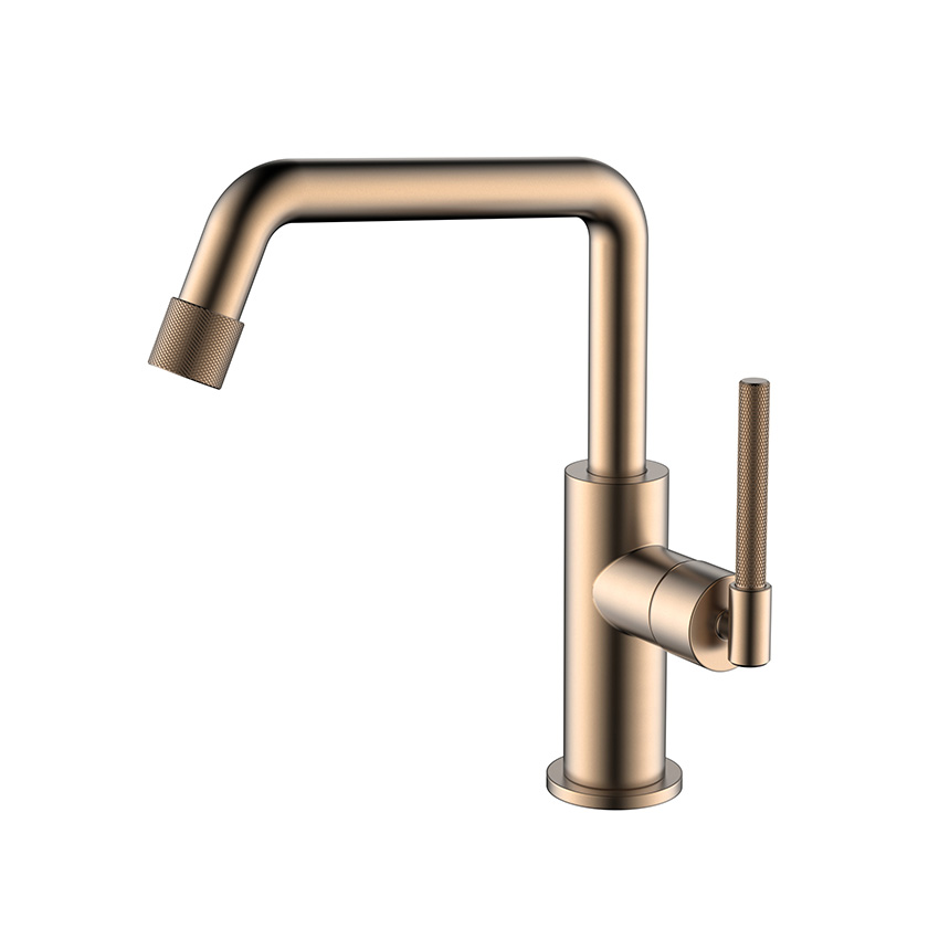 UPC stainless steel rose gold bathroom faucet with knurling handle