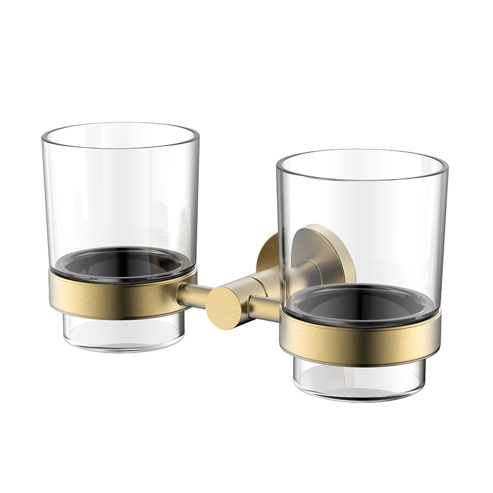 Wall brushed gold bathroom glass tumbler and toothbrush holder