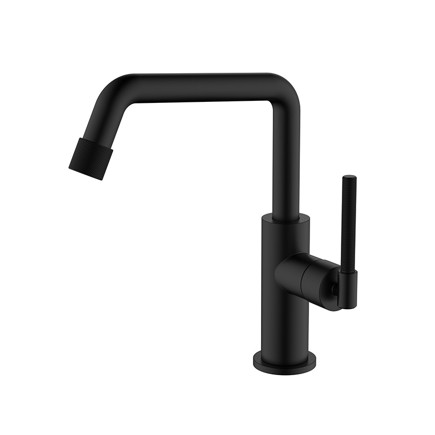 UPC stainless steel matte black bathroom faucet with knurling handle