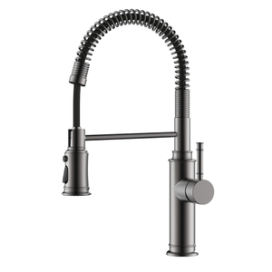 Bamboo style sping coil gunmetal pull down kitchen faucet